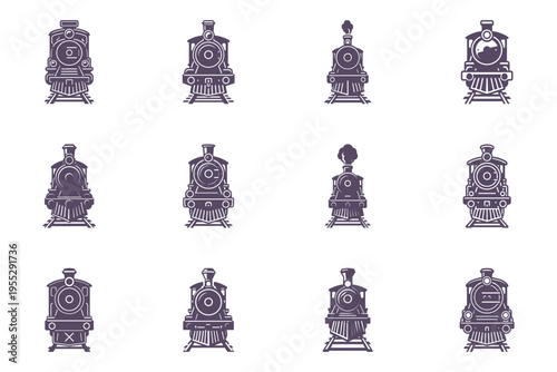 vintage train locomotives in various styles and angles
