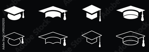 Graduation cap icon collection. University academic degree graduate hat sign. Diploma graduation education cap icons vector illustration.