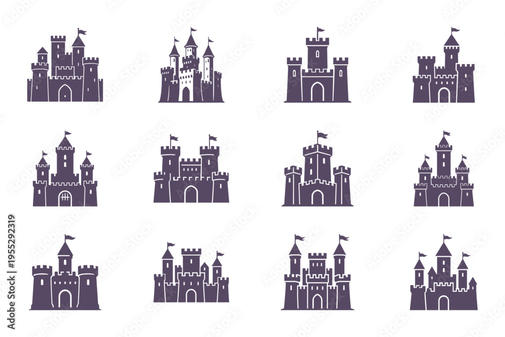 Fototapeta premium set of sandcastle icons in purple color