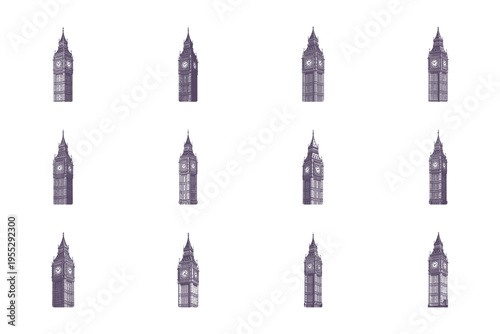 set of big ben clock tower illustrations in various angles