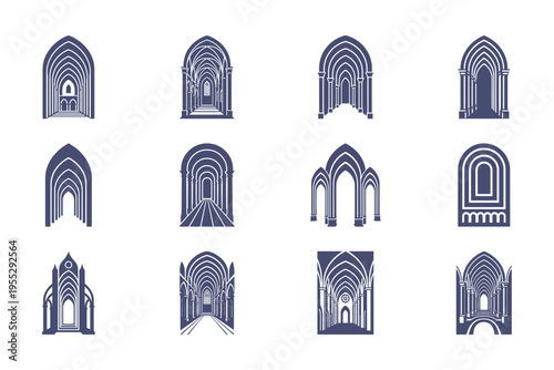 Collection of various Gothic and Romanesque architectural arches and doorways