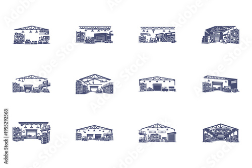 Warehouse industrial designs, hand drawn style
