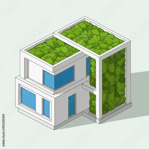 Modern House with Green Walls and Roof.