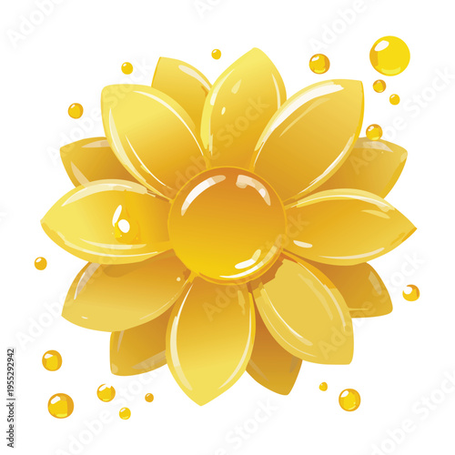 Vibrant yellow flower illustration with glossy petals on white background