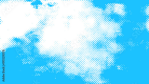 Vector Sky of azure, filled with cumulus clouds and visual style with dotted pattern gives a dynamic feeling with soft color shades evoke serenity and pure and tranquil skies