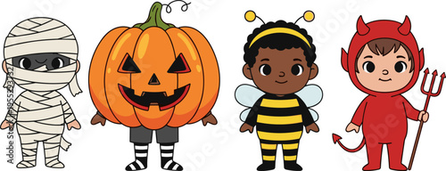 Halloween, kids, costumes, cartoon, characters, mummy, pumpkin, bee, devil, spooky, holcollection, setHalloween, kids, costumes, cartoon, characters, 