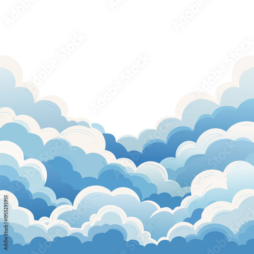 Abstract illustration of puffy blue clouds in a bright sky background