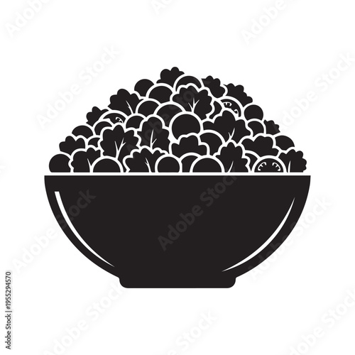 A large bowl filled with black objects on a white background for illustration