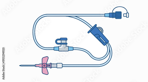 Medical infusion set with a Y-connector, roller clamp, and a butterfly needle.