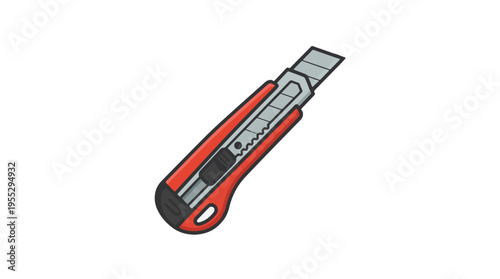 A red utility knife with a silver blade and a black grip detail, isolated on a white background.