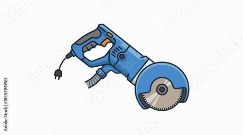 A blue power tool with a circular blade, a handle, and a cord with a plug. It appears to be a cutting tool.