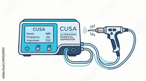 CUSA ultrasonic surgical aspirator machine with handpiece and tubing.