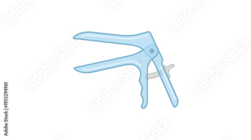 A light blue, disposable plastic vaginal speculum with open blades and a visible locking mechanism, set against a plain white background. It's a common medical instrument.
