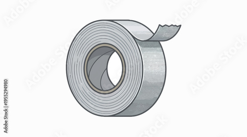 An illustration of a silver-grey roll of tape, likely duct tape, with a torn end peeling off. It features a textured surface against a plain white background.