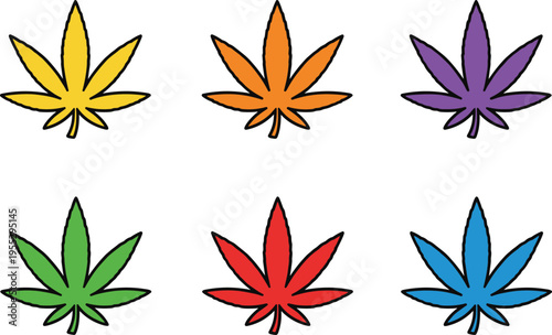 Colorful cannabis leaf icon set in different vibrant colors vector illustration collection isolated design for medical marijuana branding and creative projects