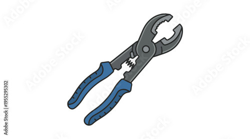A cartoon illustration of adjustable pliers with blue grips, set against a white background.