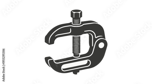Black silhouette of a C-clamp with a screw mechanism, used for holding objects together.