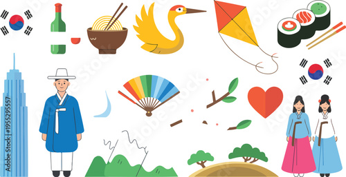 Colorful symbolic representation of South Korean culture featuring traditional ornamental symbol inspired by heritage, harmony, and decorative design vector illustration