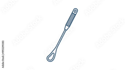 A simple line drawing of a surgical instrument, possibly a curette or loop, with a textured handle.