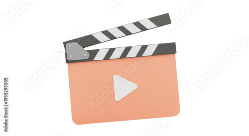 3d render of a movie clapperboard with a play button icon isolated on transparent background