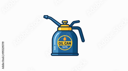 A blue oil can with a yellow spout and handle, featuring a circular label that reads OIL CAN PREMIUM LUBRICANT on a white background.