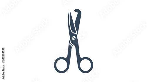 A dark blue silhouette of a pair of nail clippers, with a curved blade, rests on a white background.