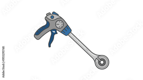 A flat illustration of a grey and blue medical circular stapler, featuring a pistol-grip handle and a long shaft leading to a circular stapling head, set against a white background.
