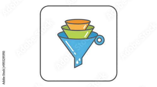 A colorful icon of three stacked funnels, symbolizing filtering or sorting processes.