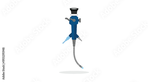 A blue surgical instrument, likely an endoscope, with a flexible gray tube and a black eyepiece. Isolated on a white background.