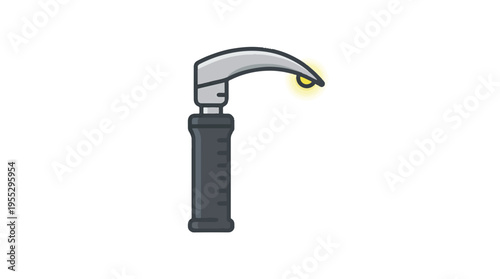 Stylized illustration of a laryngoscope with a curved blade and a light at the tip, isolated on a white background.