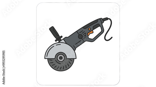 This is a stylized illustration of a gray and black angle grinder with a circular cutting disc and a side handle.
