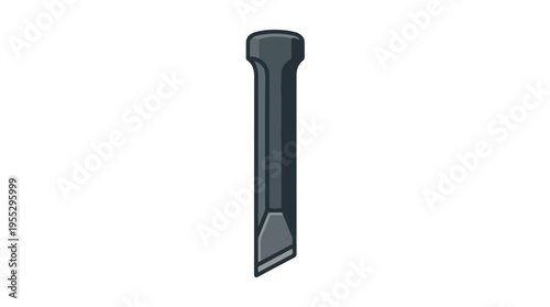 A digital illustration of a dark grey chisel with a beveled cutting edge and a blunt striking end, set against a white background.