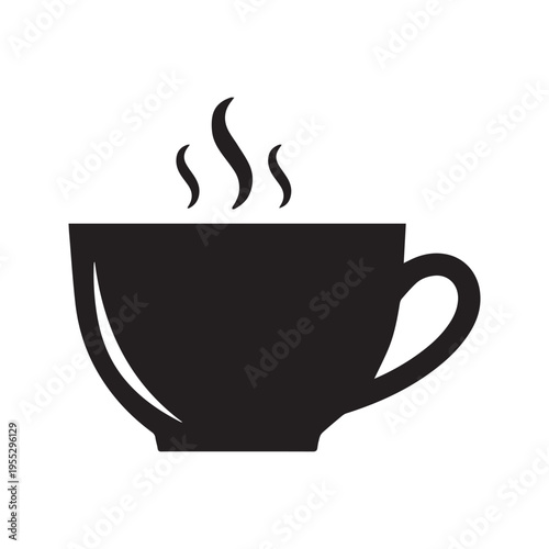 A black silhouette of a steaming cup of coffee or tea