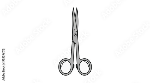 A line art illustration of a pair of grey scissors with closed blades and two finger loops, centered vertically on a white background.