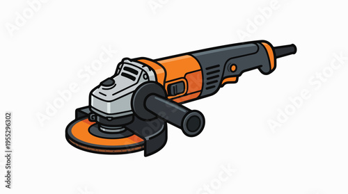 An illustration of an orange and gray angle grinder with a cutting disc and a safety guard.