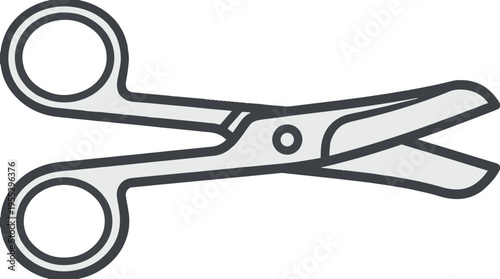 A minimalist, open line art illustration of medical trauma shears with a blunt tip. The vector icon is rendered in gray with black outlines, representing a healthcare cutting tool.