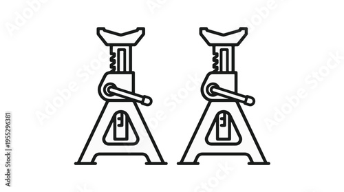 A pair of outline icons depicting car jack stands, essential safety tools for vehicle maintenance and repair, featuring adjustable height and a secure locking mechanism.