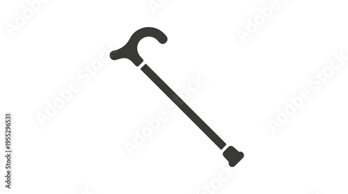 A minimalist, dark gray silhouette icon of a walking stick or cane with a curved handle and a rubber tip, set against a plain white background.