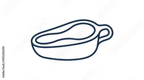 Simple dark blue line art icon of a bedpan, a medical device for urination and defecation for bedridden patients. It has an oval shape and a handle.