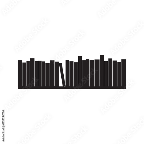 A black and white graphic representation of a city skyline at dusk