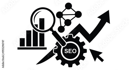 Data analysis seo and growth a black icon depicting business intelligence concepts