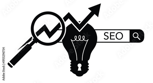 Innovative seo strategy a lightbulb graph and magnifying glass concept