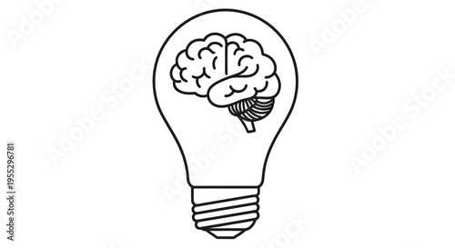 A lightbulb containing a detailed illustration of a human brain inside