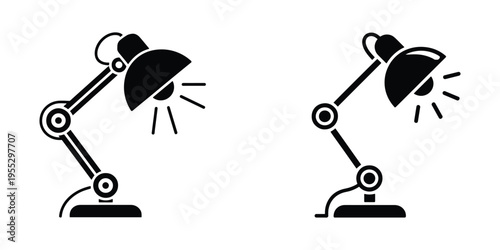 Modern adjustable desk lamp icon set, symbolizing illumination, study, and office work with a clean, minimalist design.