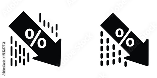 Icons representing percentage decrease with downward trending arrows and dotted lines.