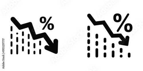 Icons showing financial downturn with jagged downward arrows and percentage symbols.