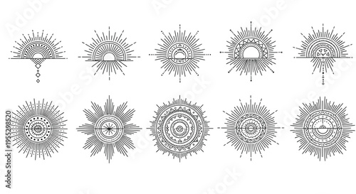 Collection of Celestial Sunburst and Mandala Designs.