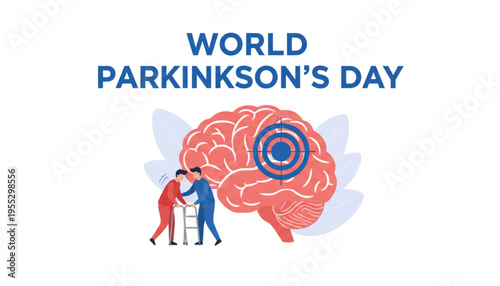 World Parkinson's Day Awareness Brain Health Caregiver Support Medical Illustration