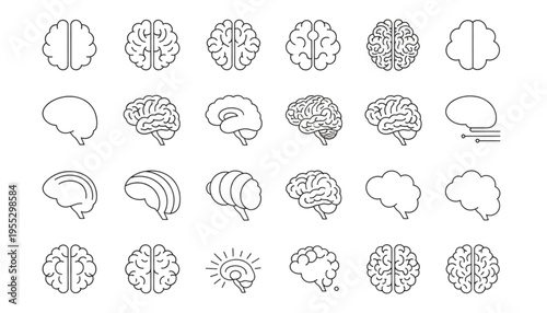 Brain Anatomy Icons for Medical Education, Science Research, and Neurological Health Awareness Graphics