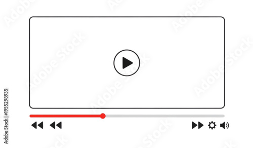 Video player interface template with play button progress bar and media controls for web and mobile applications